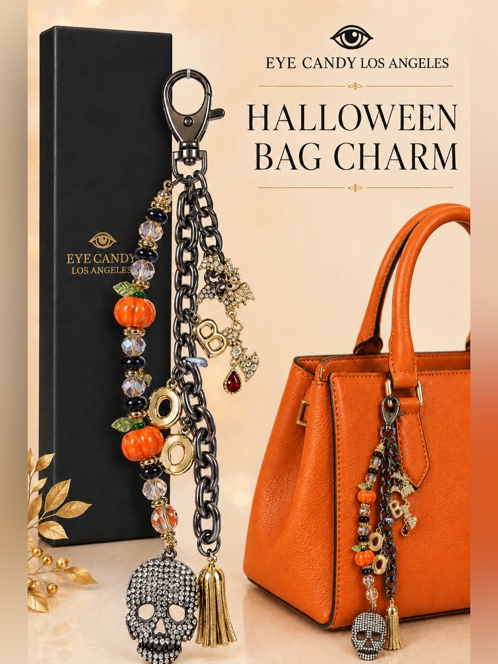 eye candy Orange & Gold Halloween Pumpkin Bag Charm